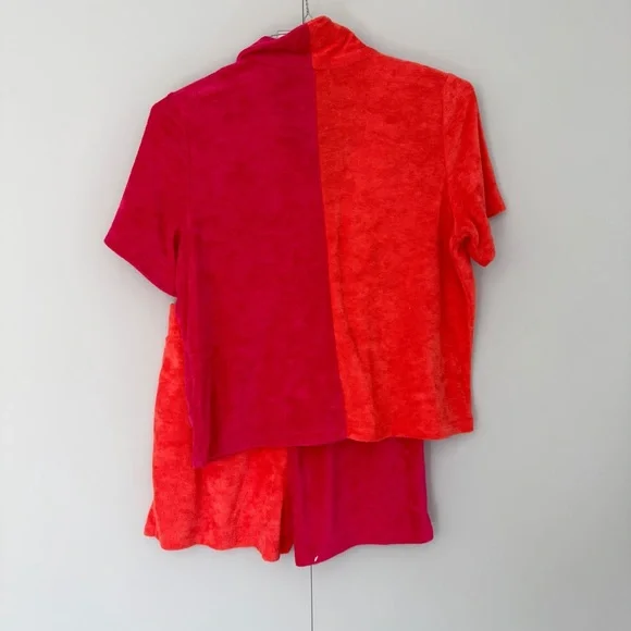 MARINE LAYER Women’s Terry Out Jacquard Resort Shirt in Hot Coral Colorblock - Picture 4 of 14